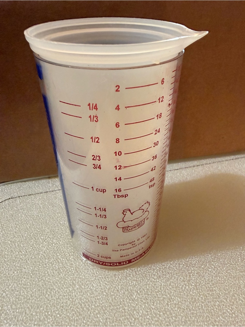 Vintage 1997 The Pampered Chef Clear Measuring Cup with Red Markings and Logo